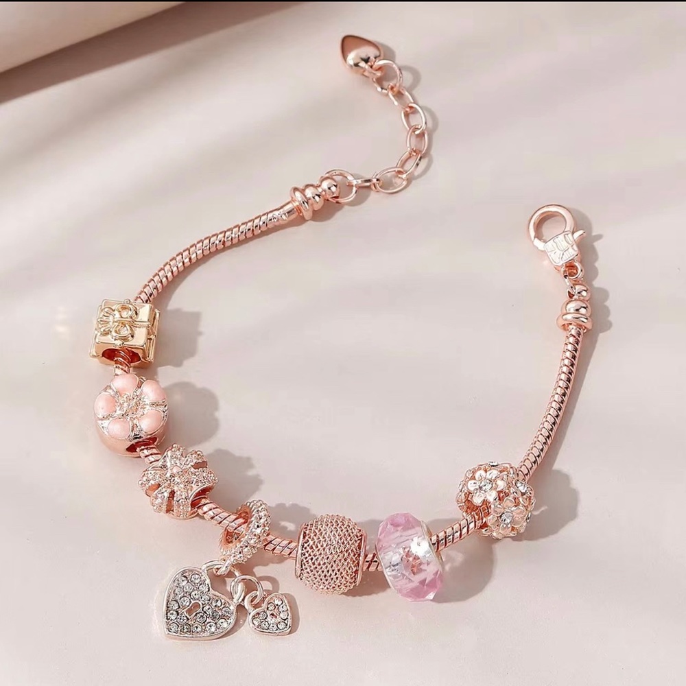 Elegant Charm Bracelet - Signature Heart Crown Flower